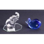 Swarovski Crystal Glass, Ernie the elephant, Walter the whale (2), boxed.