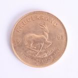 A South African 1981 gold 1oz Krugerrand.