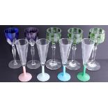 Bavarian and other coloured glass wine glasses, including a set of four with opaline stems, height