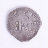 Wreck coin, a Spanish 8 Reales silver (Piece of Eight coin) 1686, Lima.