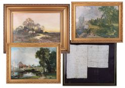 Two prints after Constable, and a letter dated 1604 (3).