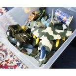 A collection of loose Dinky and Corgi models, mainly Army vehicles and trucks.