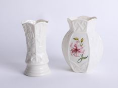 Belleek, two modern Parian china vases, boxed.
