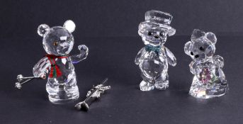 Swarovski Crystal Glass, kris bear with Skis, Kris bear You and I (2), boxed.