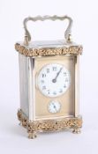 A French carriage clock, with alarm, decorative case and platform escapement with key, height 15.5cm