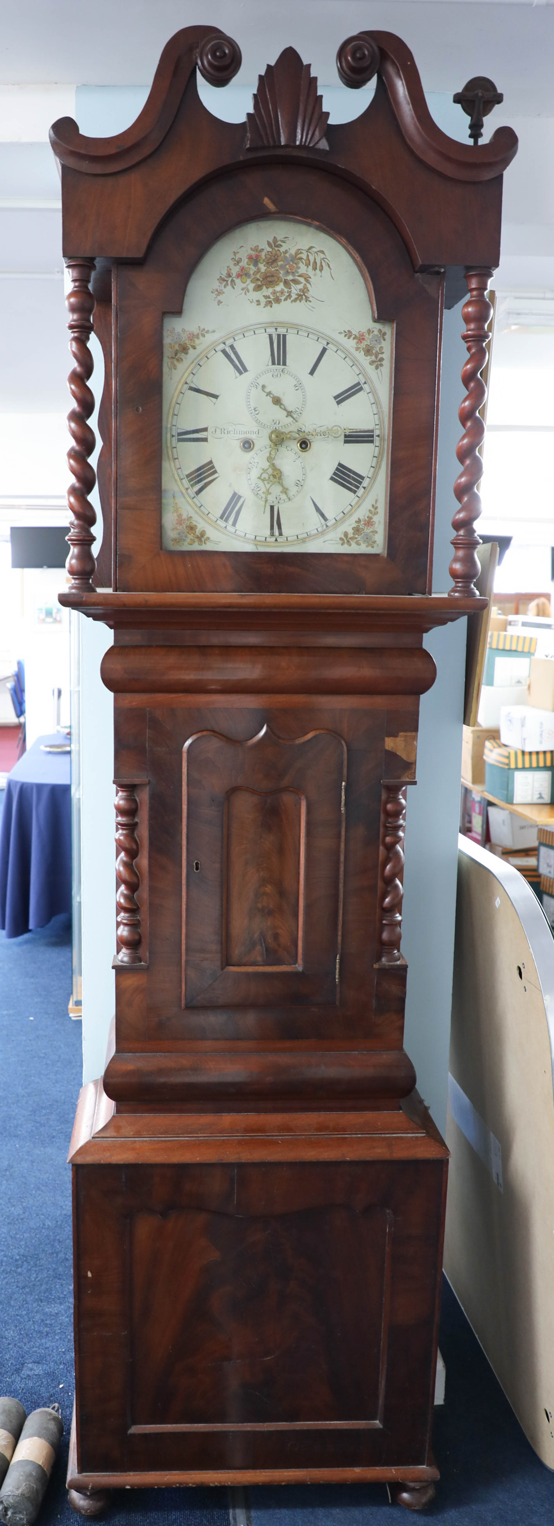 Longcase clock, dial marked J.Richmond-Stockton, 8 day striking movement, night / time repeater,