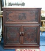 A 20th century Chinese rosewood Drinks Cabinet, height 102cm, width 92cm, depth 47cm.