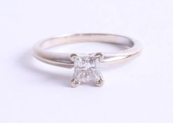 An 18ct white gold princess cut diamond, approx. 0.45ct, estimated colour and clarity G/SI1, ring