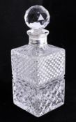 A silver neck and crystal cut glass decanter, height 26cm.