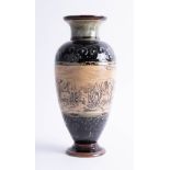 Royal Doulton, art pottery vase, Hannah Barlow, signed, height 31cm. (restoration).