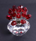 Swarovski Crystal Glass, vase of red roses, 15th SCS Anniversary 2002, boxed.