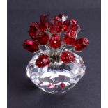 Swarovski Crystal Glass, vase of red roses, 15th SCS Anniversary 2002, boxed.