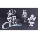 Swarovski Crystal Glass, Santa Claus, Reindeer and Nutcracker Soldier (3), boxed.