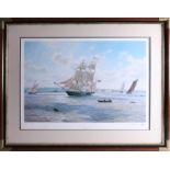 J.Steven Dews, signed edition print 285/800, 'The Whaler Phoenix off Greenwich, 1820', framed in