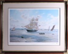 J.Steven Dews, signed edition print 285/800, 'The Whaler Phoenix off Greenwich, 1820', framed in