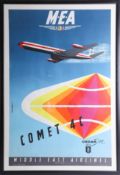 An airline poster M.E.A Comet 4C, framed, overall size 90cm x 62cm.