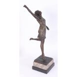 A bronze figure of a dancing lady of Art Deco style on a marble base, signed Otto Hoffmann, height