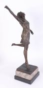 A bronze figure of a dancing lady of Art Deco style on a marble base, signed Otto Hoffmann, height