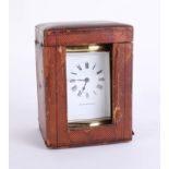 Carriage clock with travel case, the dial marked Mappin and Webb Ltd. with key, 15cm, handle up.
