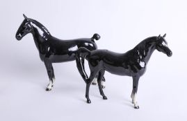 Beswick, two black horses, the tallest 20cm.