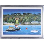 Liz Jones, limited edition print 'The Cremyll Ferry boaters' 120/500, 30cm x 45cm.
