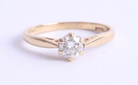 An 18ct yellow gold diamond solitaire ring, approx. 0.37ct, estimated colour and clarity H/SI2, ring