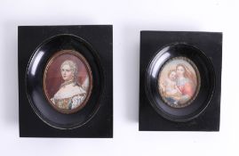 Two 20th century Continental miniature portraits, one signed, largest frame size 14cm x 12cm.