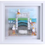 Lou from Lou C fused glass, original glass work, titled 'Plymouth Gulls', titled and signed.
