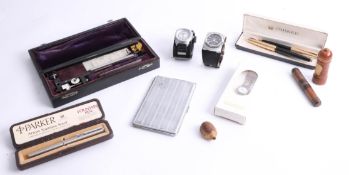 Mixed collection including Parker 61 pens, Parker arrow pen, dress watches, Platometer etc.