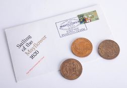 A set of three medallions, Sailing on the Mayflower, Southampton, Boston and Plymouth, together with