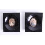 Two 20th century Continental miniature portrait of ladies, signed, frame size 12cm x 10cm.
