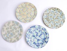 John Pollex, four ceramic 'sponge work' plates, 26cm diameter. John Pollex is a studio potter