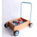 Galt Toys, a 1960's child's trolley with bricks.