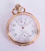 Omega, Bruderen 14ct open face chronograph pocket watch.