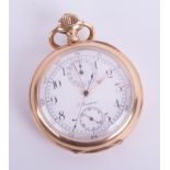 Omega, Bruderen 14ct open face chronograph pocket watch.