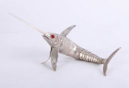 A modern Spanish novelty table decoration in the form of a sword fish, with a flexible articulated