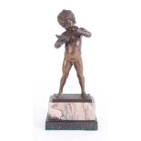 Richard Lange, a bronze figure of a child with a bird on marble base, signed, height 27cm.