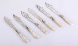 A set of six mother of pearl and silver bladed fish knives, Sheffield maker 'J.R'.
