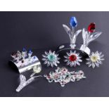 Swarovski Crystal Glass, collection of Tulips with stand, other flowers and small crystal stones (