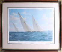 J.Steven Dews, signed edition print 565/600 'Shamrock V racing off Yarmouth', framed in a 'marine'