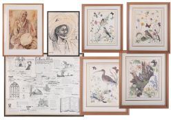A collection of pictures to include Marjorie Blamey prints, 28cm x 23cm.