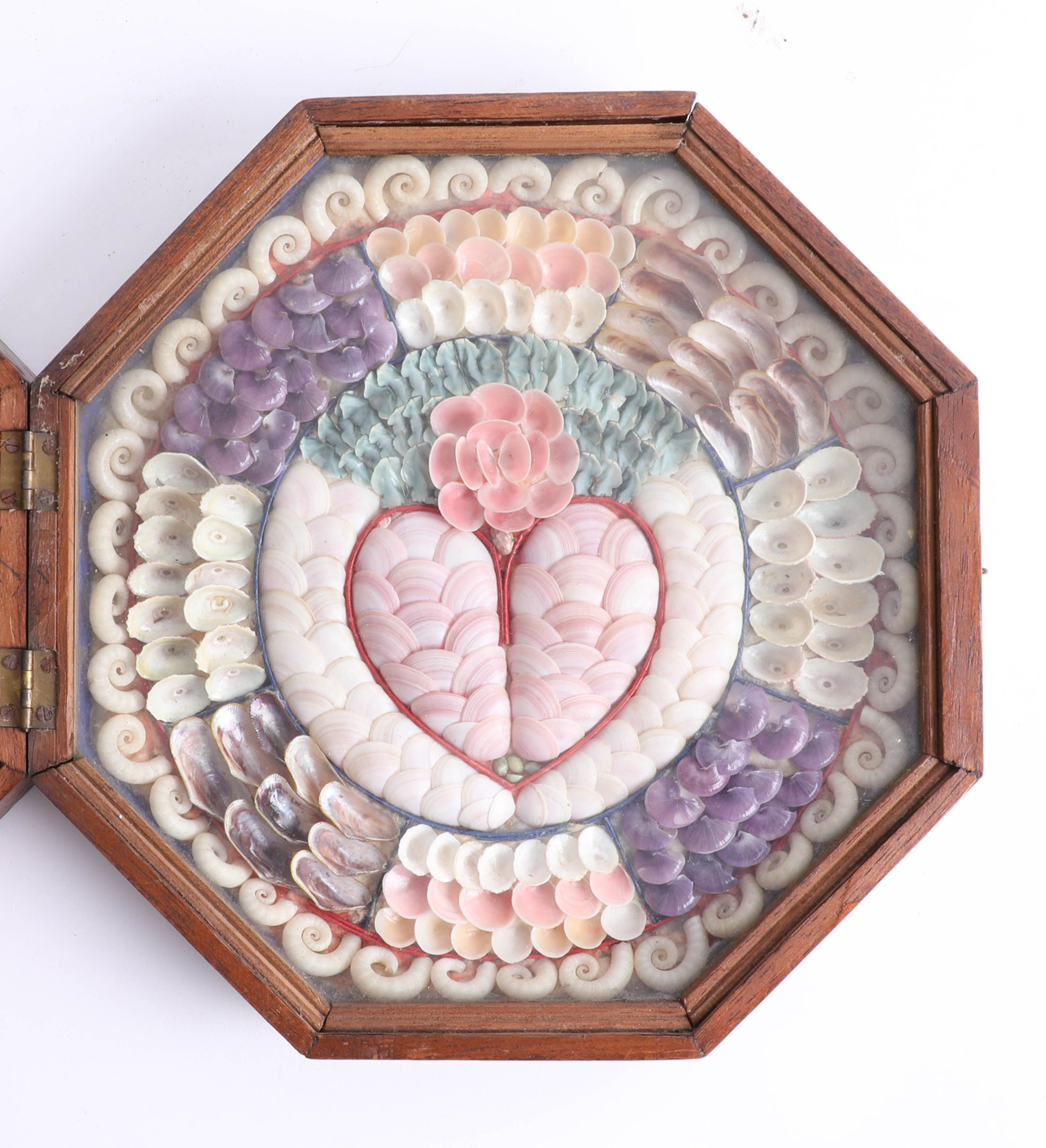 A 19th century Sailors Shell Valentine in folding octagonal box, 'Home Sweet Home', diameter 23cm. - Image 5 of 7