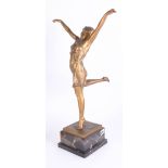 A bronze figure of a dancing lady of Art Deco style (damaged) on a marble base, signed Otto