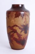 Art glass, a cameo etched vase decorated with leaves and branches, signed, possibly German, height