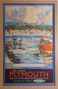 A British Railways GWR poster, Visit Historic Plymouth 'The Departure of The Mayflower in 1620'