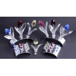Swarovski Crystal Glass, large collection of Tulips with display stands, mini tulips with stand,