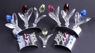 Swarovski Crystal Glass, large collection of Tulips with display stands, mini tulips with stand,