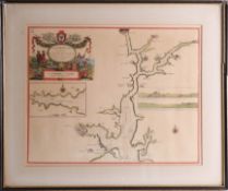 An antique coastal chart engraving of Falmouth by Captain Greenvile Collins 33cm x 42cm marked to