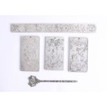 Five Chinese white metal decorative plaques (5).