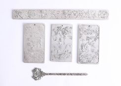 Five Chinese white metal decorative plaques (5).